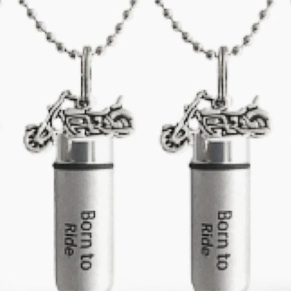 TWO Motorcycle "Born To Ride" Cremation Urn Necklaces - Picture 1 of 4